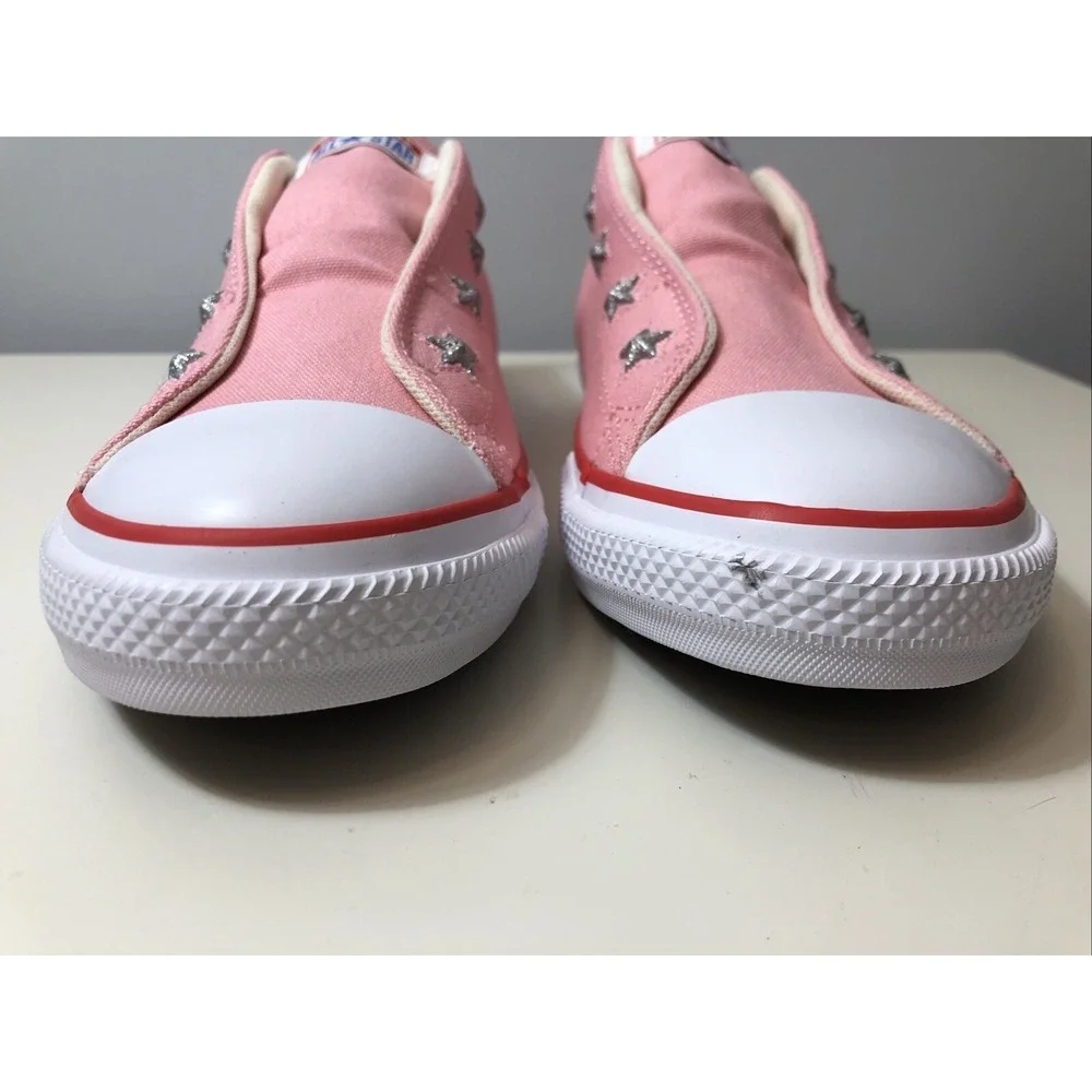 Pink Converse All Star Shoes Juniors Size 5 Coastal Silver‎ Stars Slip On